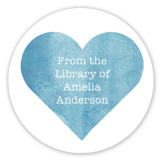 Blue Watercolor Heart From the Library Round Stickers